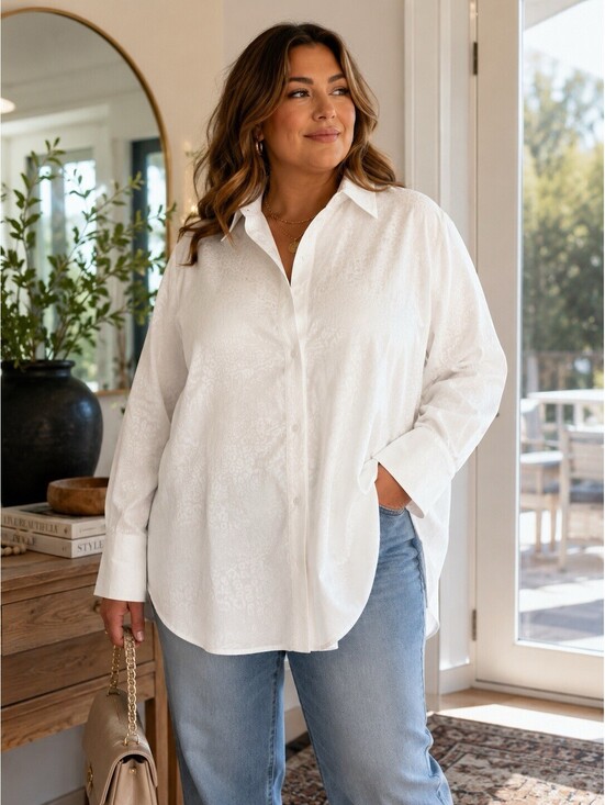 Chico's Tops - Chicos size 4 Women’s White 100% Cotton White On White Cheetah Print Shirt 48-50
